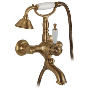 Exposed bathtube mixer with flexible 150 cm and duplex shower, thermostatic
