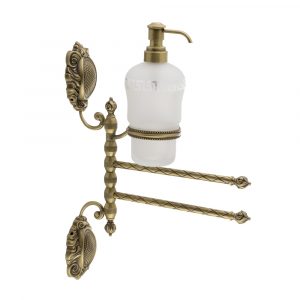 Towel holder with two swivelling arms and with dispenser, frosted glass with decor