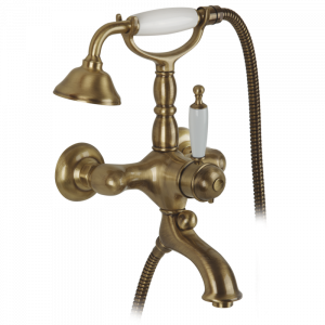 Gruppo vasca esterno con flessibile cm150 e doccia duplex, termostato