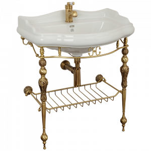 Washbasin console with shelf-grid