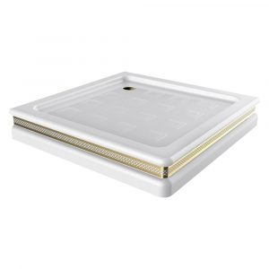 Shower tray, white with brass decor
