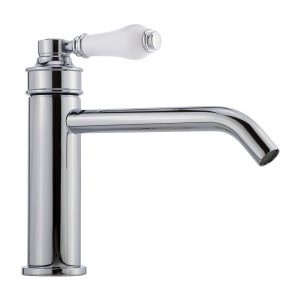 Mixer lavabo, canna l. 18 cm, Hermitage Mini, Leva: ceramica bianca
