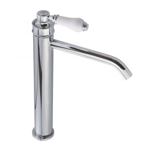 Sink faucet, high, 18 cm spout, Hermitage Mini, handle: white ceramic