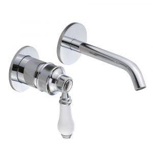 Flush-mounted sink faucet, Hermitage Mini, handle: white ceramic