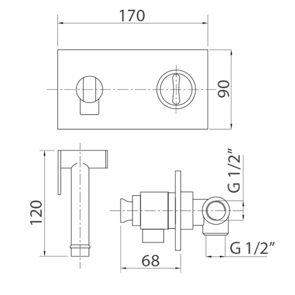 Mixer da incasso con doccia igienica, termostatica