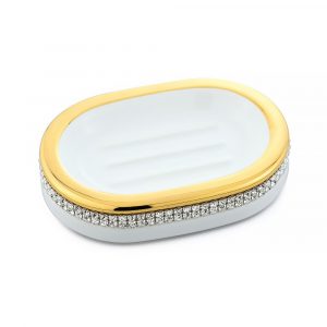 Portasapone, ceramica, Bianco/ Oro, swarovski