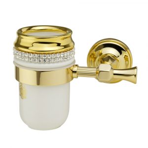 Tumbler holder, ceramic, color white, decor gold, Crystal, gold holder