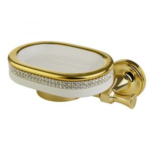 Soap dish, ceramic, color white, decor gold, Crystal, gold holder