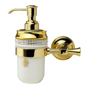 Dispenser, ceramic, color white, decor gold, Crystal, gold holder