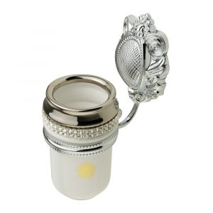 Porta bicchiere, ceramica, Colore Bianco, platino, swarovski, cromo