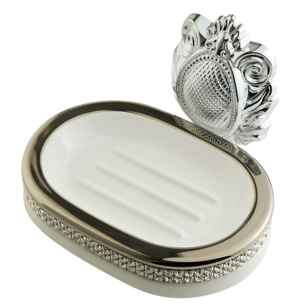 Portasapone, ceramica, Colore Bianco, platino, swarovski, cromo, Cleopatra