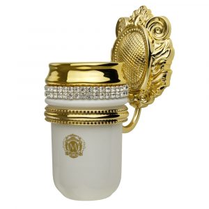 Porta bicchiere, ceramica, Bianco/Oro, swarovski