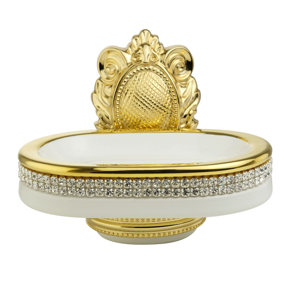 Portasapone, ceramica, Colore Bianco, arredamento Oro, swarovski, titolare oro, Cleopatra
