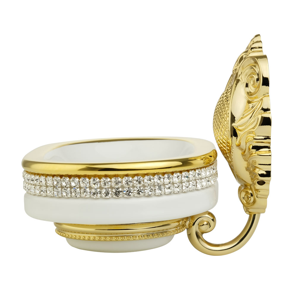 Portasapone, ceramica, Colore Bianco, arredamento Oro, swarovski, titolare oro, Cleopatra