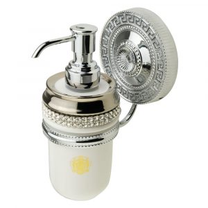 Dispenser, ceramica, Bianco,/platino, swarovski, cromo