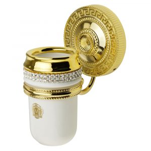 Porta bicchiere, ceramica, Bianco/ Oro, swarovski, il portabicchire oro