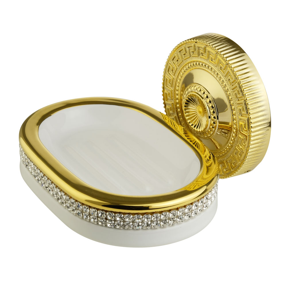 Portasapone, ceramica, Colore Bianco, arredamento Oro, swarovski, titolare oro