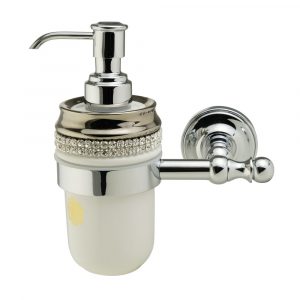 Dispenser, ceramica, Bianco/ platino, swarovski, cromo