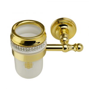 Porta bicchiere, ceramica, Bianco/Oro, swarovski