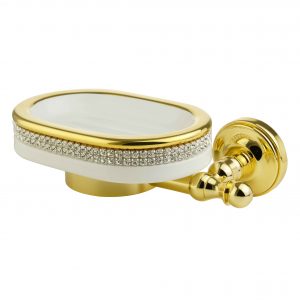 Portasapone, ceramica, Bianco/ Oro, swarovski.