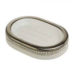 Soap dish, ceramic, color white, decor platinum, Crystal