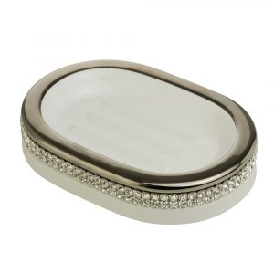 Portasapone, ceramica, Bianco, platino, swarovski