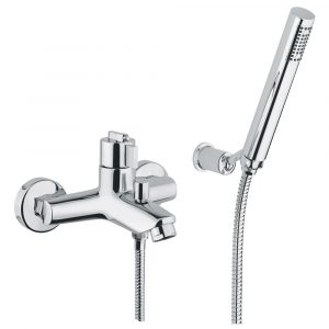 Exposed bath mixer with flexible 150 см and duplex shower, thermostatic