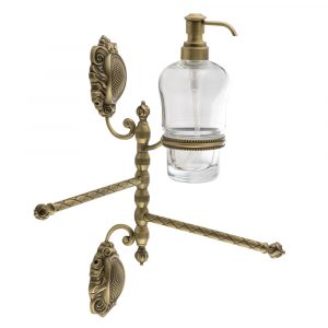 Towel holder with two swivelling arms and with dispenser, glass
