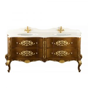 Marble top, washbasin furniture, L180 cm, Virginia, light walnut