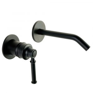 Flush-mounted sink faucet, Ermitage Mini, Matt black, handle: brass