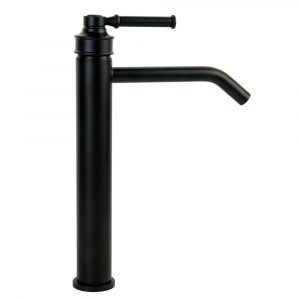 Sink faucet, high, 18 cm spout, Ermitage Mini, Matt black, handle: brass