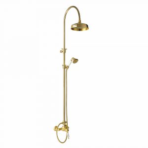OXFORD. External bath mixer with spout complete of rigid riser and big shower, thermostat