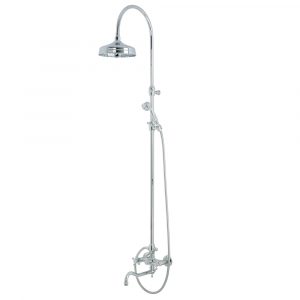 LADY. External bath mixer with spout complete of rigid riser and big shower