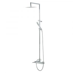 STONE. External bath mixer with spout complete of rigid riser and big shower