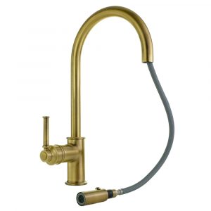 Sink mixer with movable spout with pull-out handshower