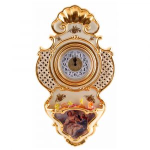 BAROQUE Wall clock D32xH56 cm, ceramic, cream color, decor gold