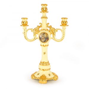BAROQUE Supporto di candela per 3 candele l34xp20xh53 cm, ceramica, color crema, decor oro