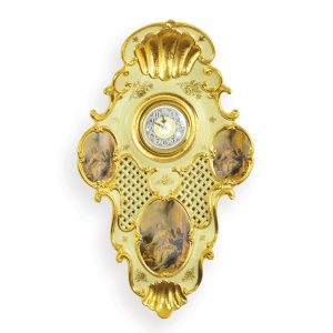 BAROQUE Orologio Da Parete L46xh80 cm, ceramica, color crema, decor oro