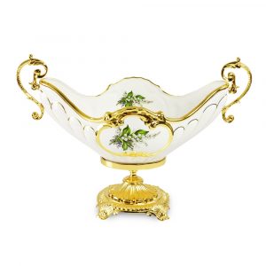 PRIMAVERA Vaso con manici 53x38x25, 5 cm, ceramica, Colore Bianco, Decorazione oro