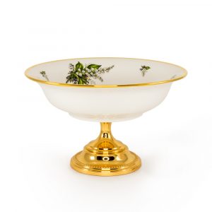 PRIMAVERA Piatto 33x33xh19, 5 cm, ceramica, Colore Bianco, Decorazione oro