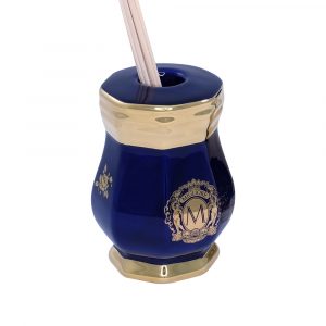 AMANTE BLUE Glass for incense sticks 8x8x12 cm, ceramic, color blue, decor gold