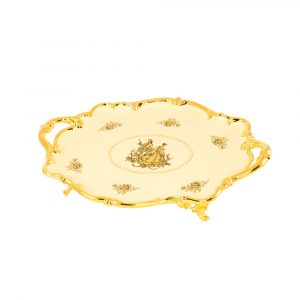 AMANTE CREMA Vassoio con manici 46x32xh10 cm., ceramica, Colore Crema, decorazione oro
