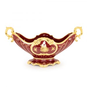 AMANTE ROSSO vaso da tavolo con manici 25x55x29 cm, ceramica, colore rosso, DECOR oro