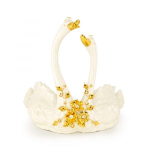 GIARDINO Statuette paired swans 36xH36 cm, ceramic, color white, decor gold, Crystal
