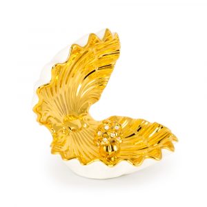 GIARDINO Conchiglia con fiori 25xh24 cm, ceramica, Colore Bianco, Decorazione oro, cristallo