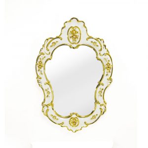 EMOZIONI Specchio a parete 57xh84 cm, ceramica, Colore Bianco, Decorazione oro, Crystal