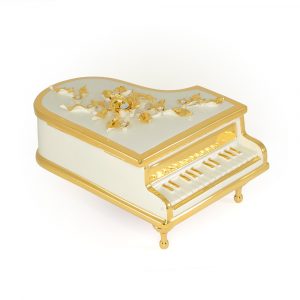 EMOZIONI Contenitore di monili piano con fiori 28×20 cm, ceramica, Colore Bianco, Decorazione oro, cristallo