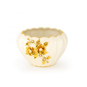 EMOZIONI Fioriera 20xh13 cm, ceramica, Colore Bianco, Decorazione oro, cristallo