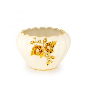 EMOZIONI Fioriera 24хН15,5 cm, ceramica, Colore Bianco, Decorazione oro, cristallo