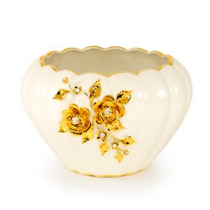 EMOZIONI Fioriera  28хН18 cm, ceramica, Colore Bianco, Decorazione oro, cristallo